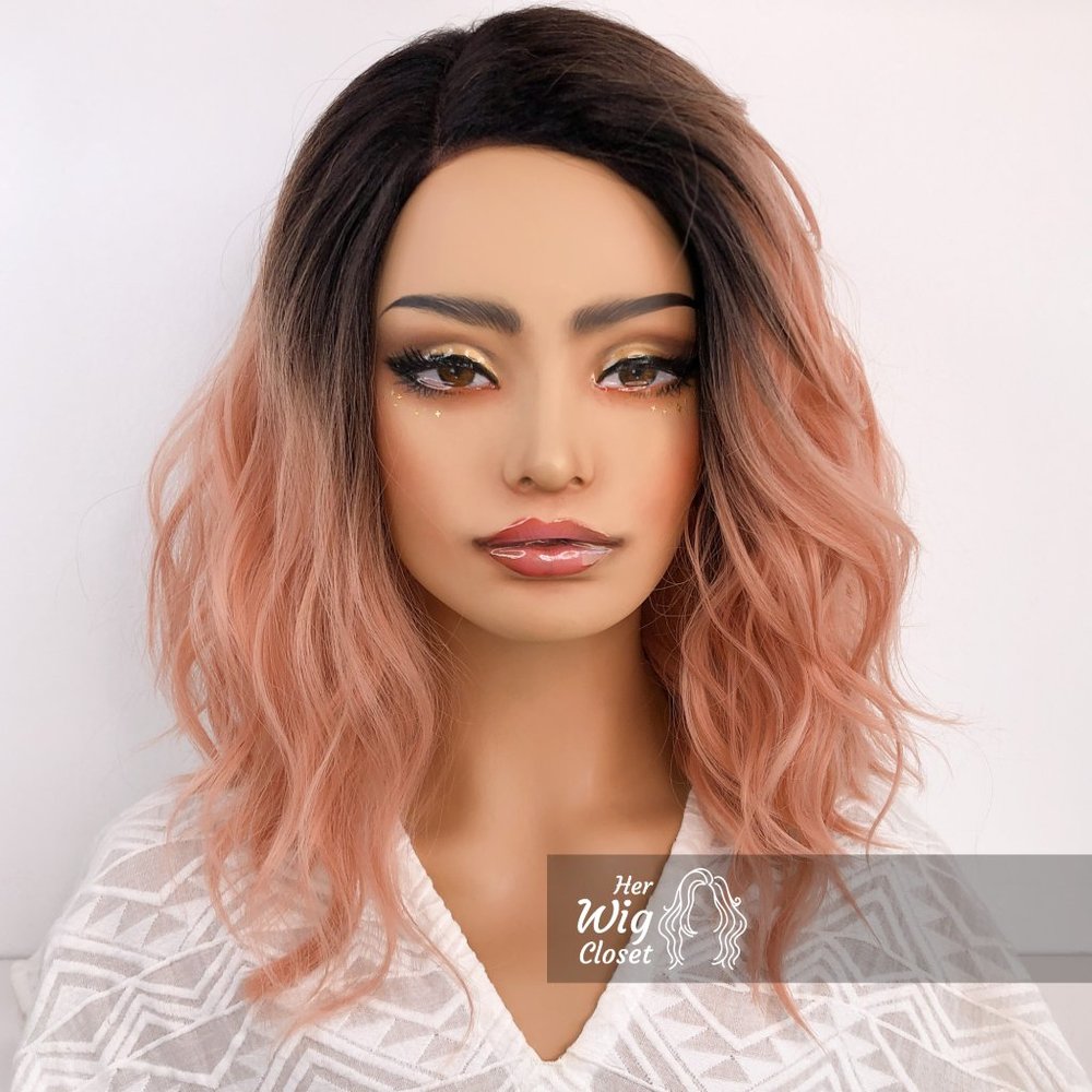 Rose Pink Ombre Wavy Lace Wig 12" | Aster